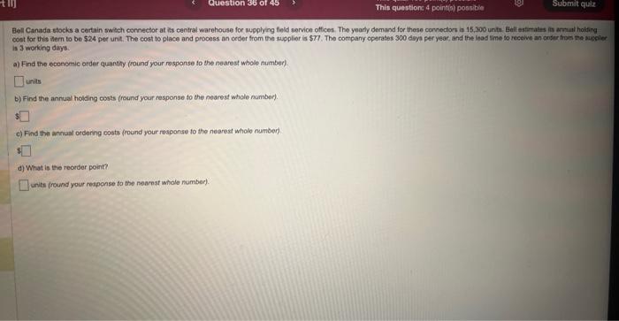  is 3 working diys. a) Find the econcmic order quantify (round