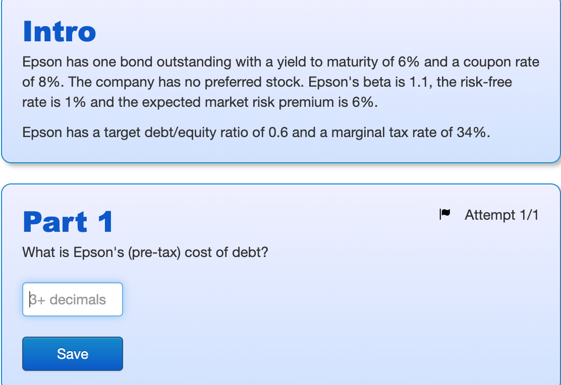 Intro Epson has one bond outstanding with a yield to maturity