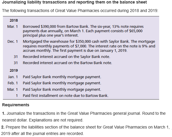  Journalizing liability transactions and reporting them on the balance sheet The