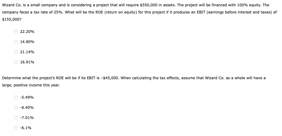  Wizard Co. is a small company and is considering a project