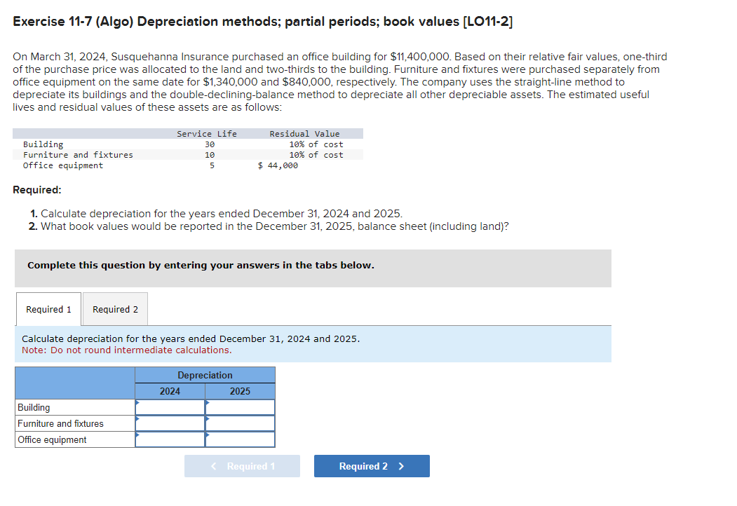 (Algo) Depreciation methods; partial periods; book values [LO11-2] On March 31, 2024,