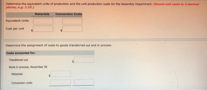 the Assembly Department for November 2020 totaled $2,286,318 as follows. Work in