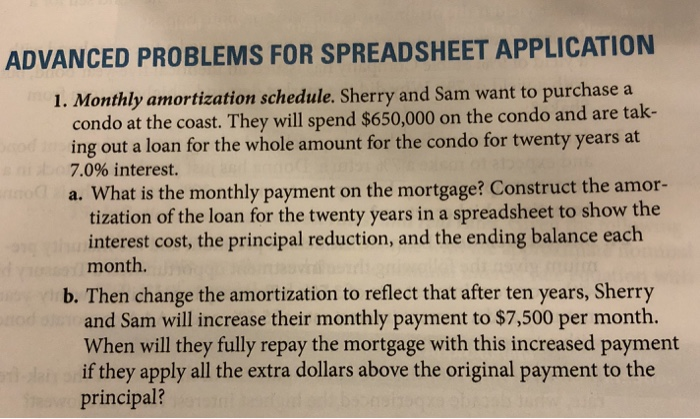  ADVANCED PROBLEMS FOR SPREADSHEET APPLICATION 1. Monthly amortization schedule. Sherry and