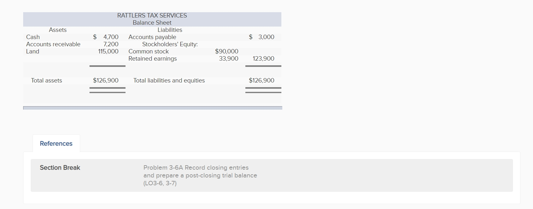 (LO3-6, 3-7) [The following information applies to the questions displayed below.] The