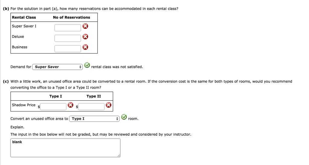 rooms with three rental classes: Super Saver, Deluxe, and Business. The profit