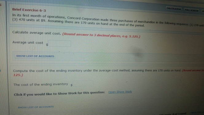 CALCULATOR FULL SCREEN Brief Exercise 6-3 In its first month of