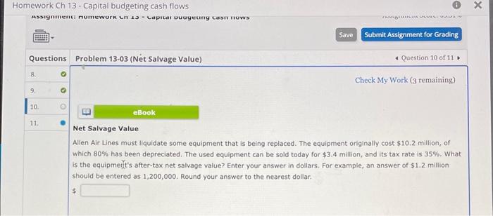  lomework Ch 13 - Capital budgeting cash flows Questions Problem 13-03