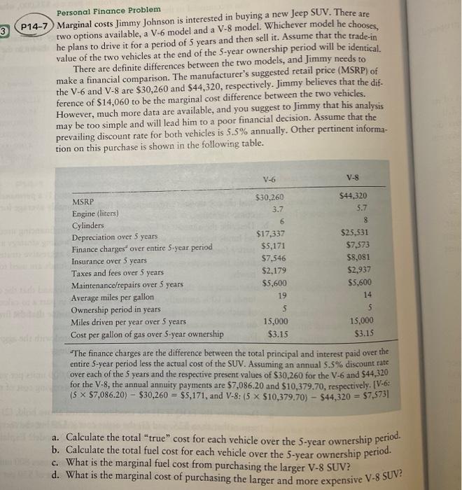 please help work out and answer a-d Personal Finance Problem 4-7 Marginal