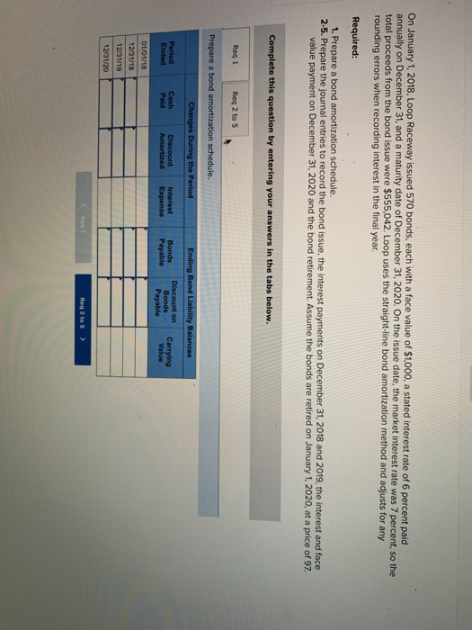  On January 1, 2018, Loop Raceway issued 570 bonds, each with