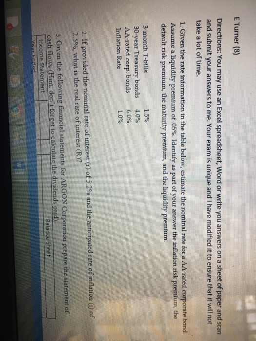  Directions: You may use an Excel spreadsheet, Word or write you