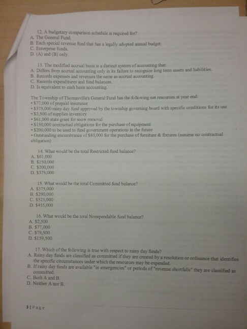  12. A budgetary comparison schedule is required for? A. The General