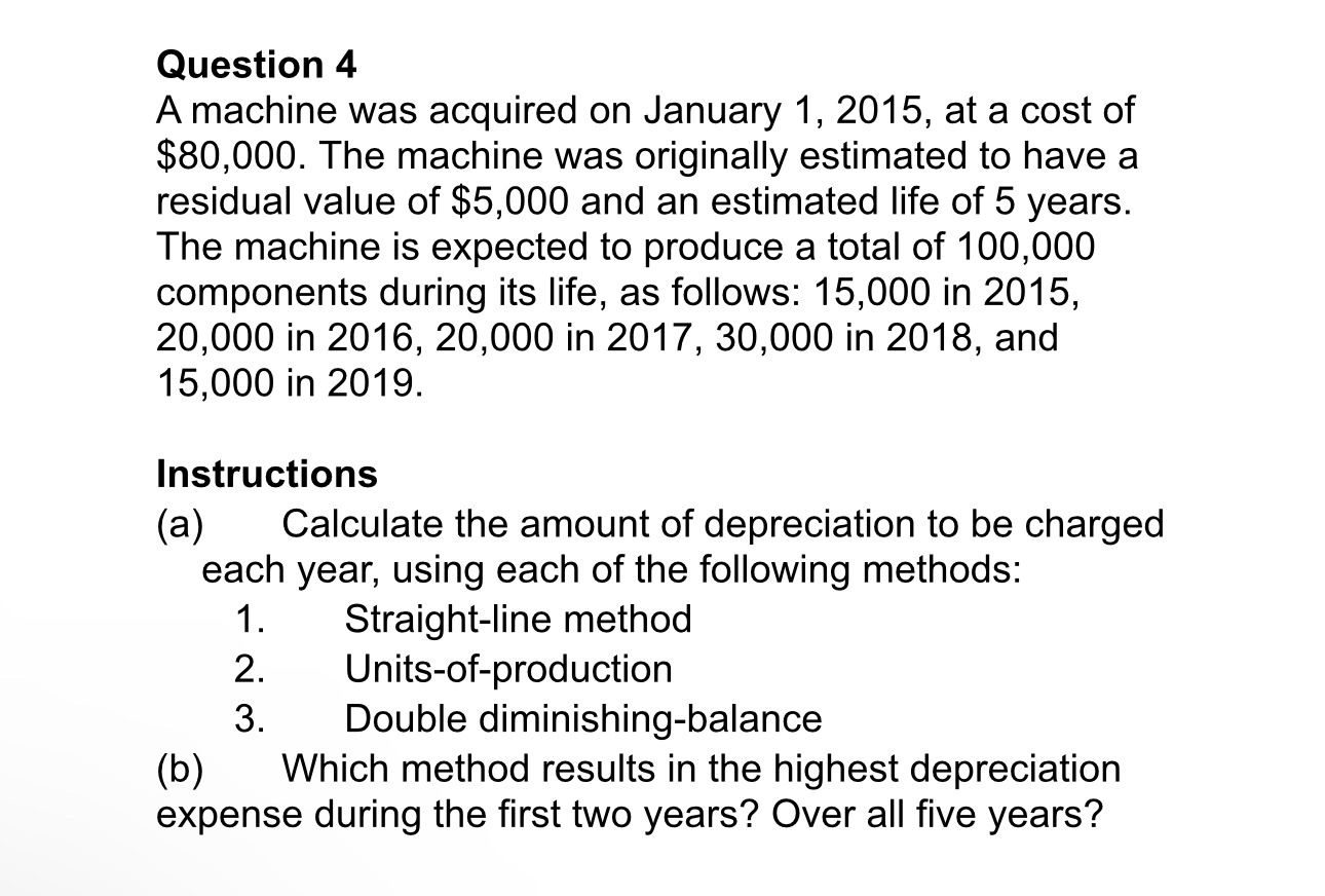  Question 4 A machine was acquired on January 1,2015, at a