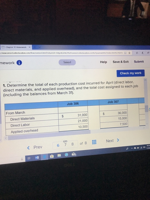 in April is $380,000. Overhead costs incurred in April are: indirect materials,
