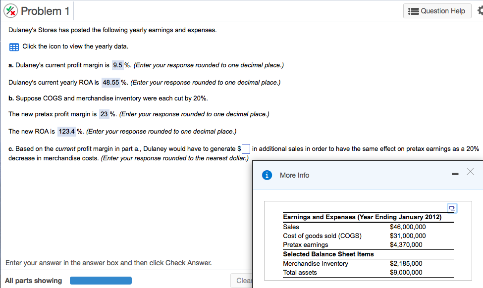 What is part C? Problem 1 Dulaney's Stores has posted the following