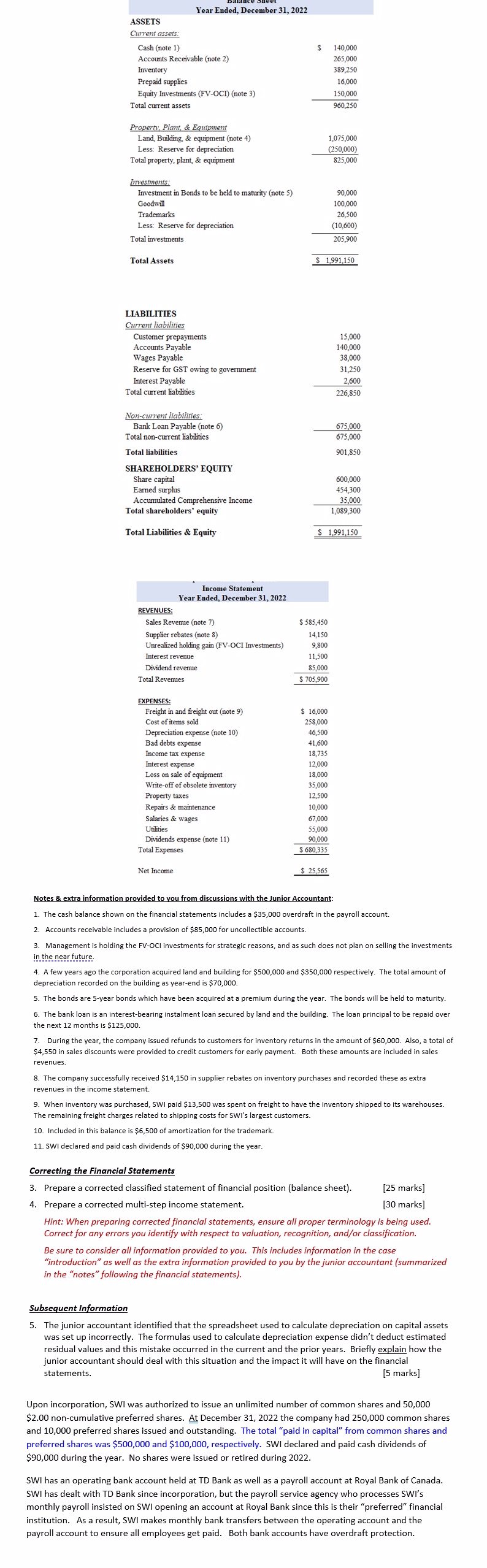  Notes \& extra information provided to you from discussions with the