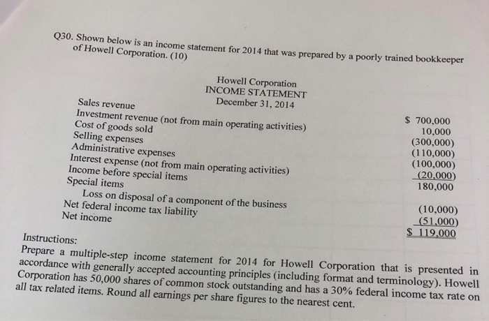  030, Shown below is an income statement for 2014 that was