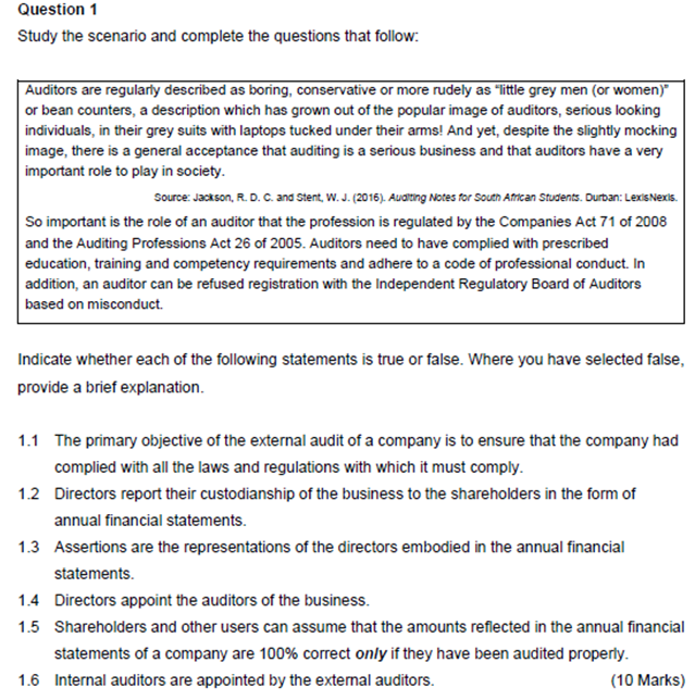  Question 1 Study the scenario and complete the questions that follow: