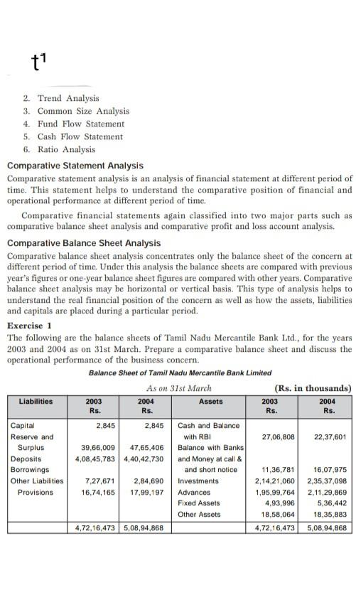  t1 2. Trend Analysis 3. Common Size Analysis 4. Fund Flow