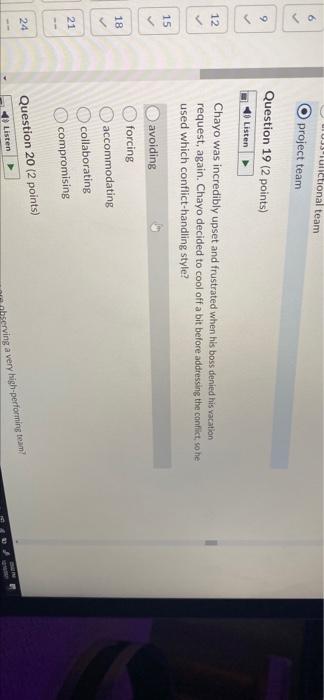  6 DUJTctional team project team ( Question 19 (2 points) 9