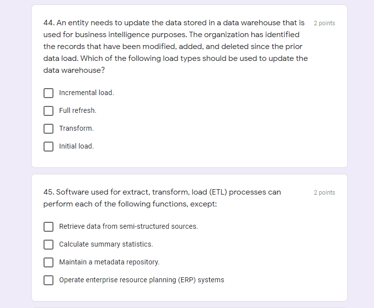  44. An entity needs to update the data stored in a