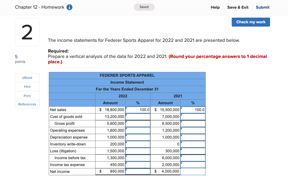  Chapter 12 - Homework Saved Help Save & Exit Submit Check