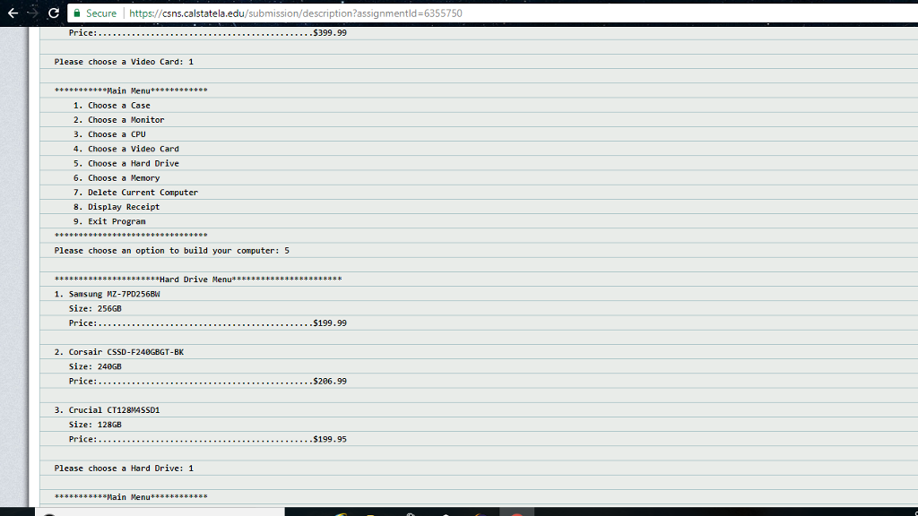 Class: Computer towerCase: Case -monitor: Monitor -cpu: CPU -videoCard: VideoCard FhardDrive: HardDrive