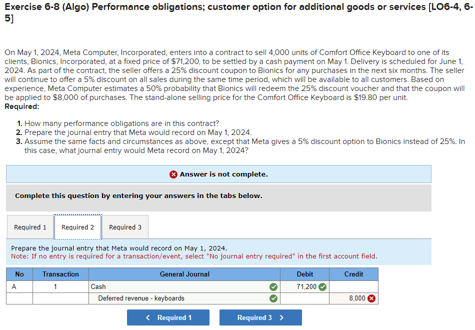  Exercise 6.8(Algo) Performance obligations; customer option for additional goods or services