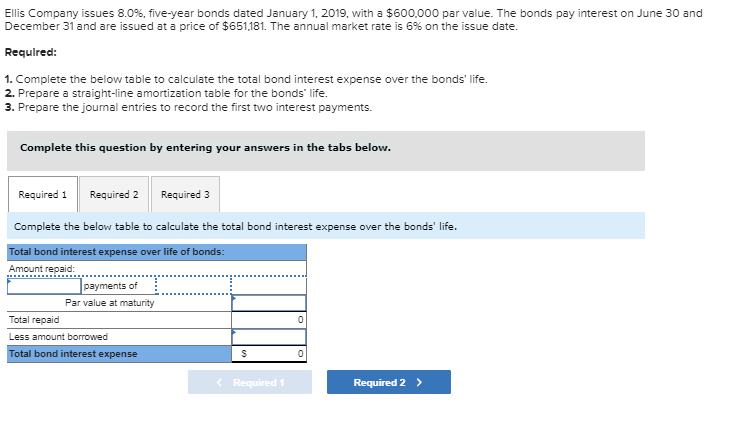  Ellis Company issues 8.0%, five-year bonds dated January 1, 2019, with