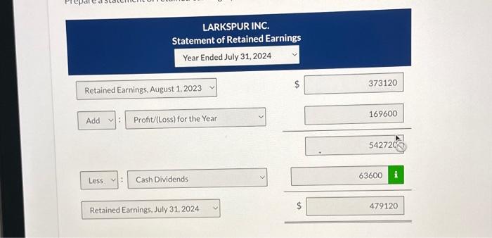 entries, except for income tax expense, at its fiscal year end, July