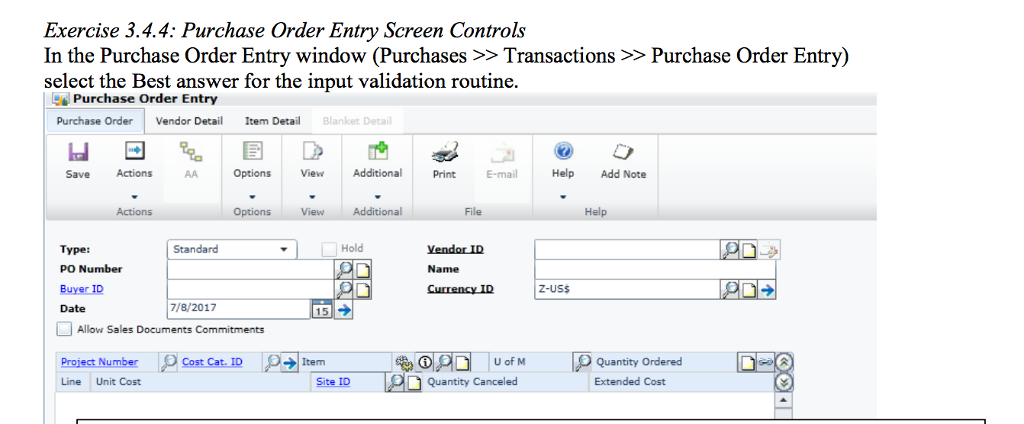 Exercise 3.4.4: Purchase Order Entry Screen Controls In the Purchase Order