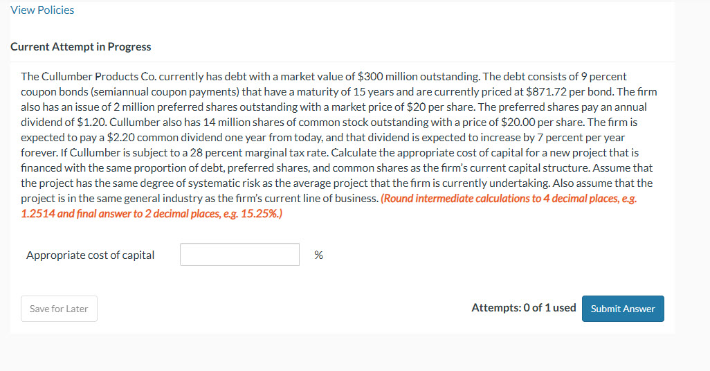  Current Attempt in Progress The Cullumber Products Co. currently has debt