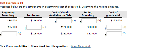 Brief Exercise 5-01 Presented below are the components in determining cost