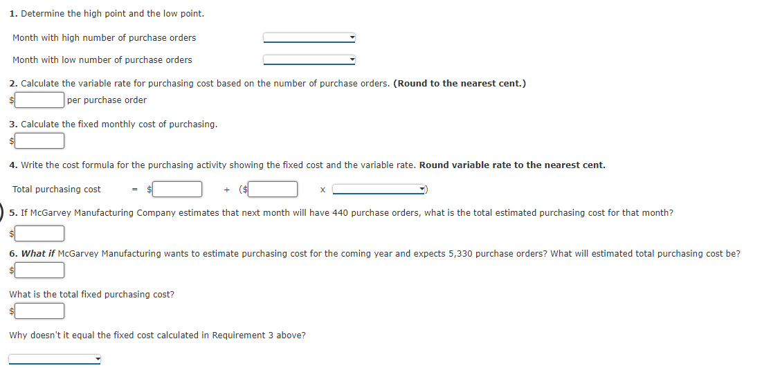 Company had the following 12 months of data on purchasing cost and