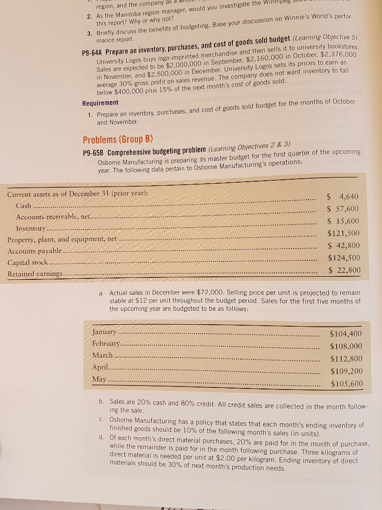 I WANT ANSWER FOR THE DIRECT MATERIAL BUDGET, PLEASE IF POSSIBLE