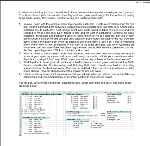  to value her inventory items and would like to know how