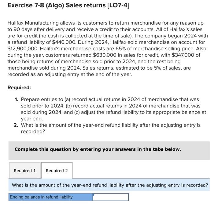 credits. Prepare entries to (a) record actual returns in 2024 of merchandise