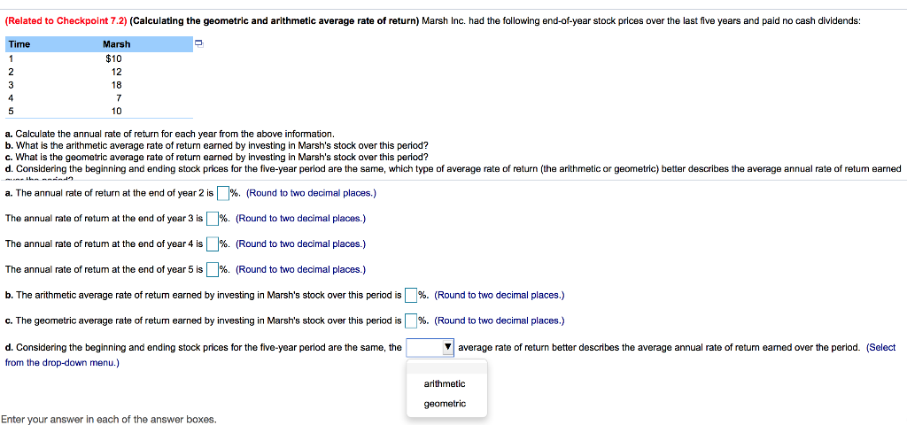 (Related to Checkpoint 7.2) (Calculating the geometric and arithmetic average rate
