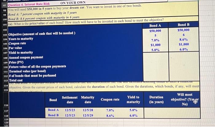 please answer all cells and explain how each number is found for