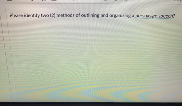  Please identify two (2) methods of outlining and organizing a persuasive