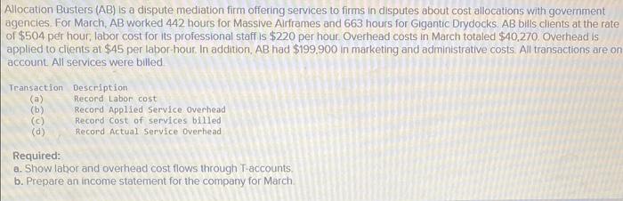 HELP ME PLS a. Allocation Busters (AB) is a dispute mediation firm