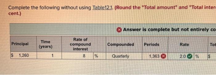 "Total inter cent.) Complete the following without using Table12.1. (Round the "Total