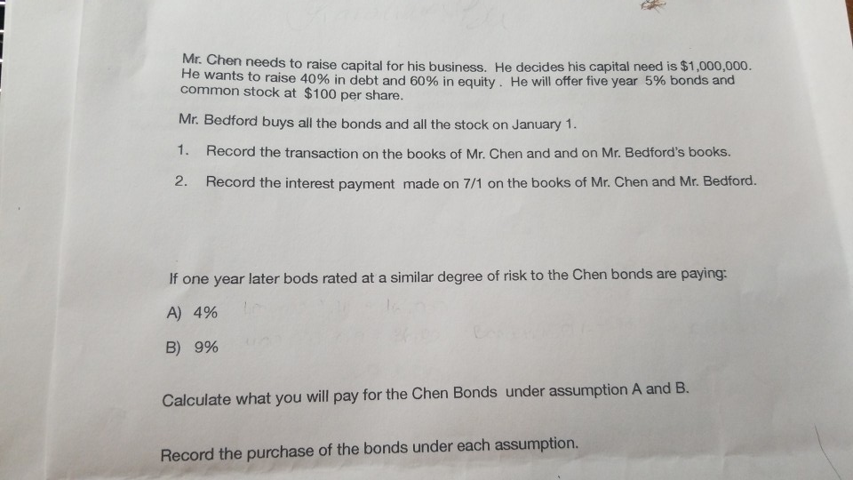  steo by step please Mr. Chen needs to raise capital for