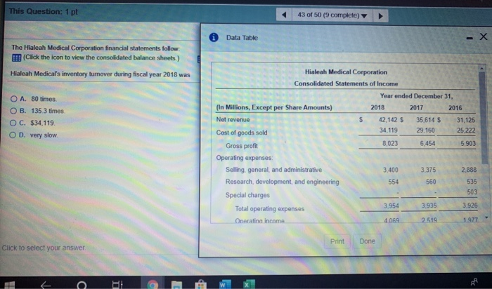  This Question: 1 pt 43 of 50 (9 complete) Data Table