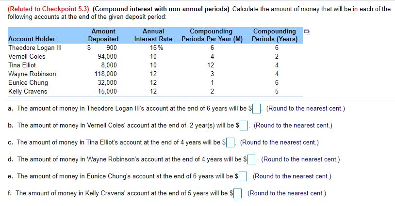  (Related to Checkpoint 5.3) (Compound interest with non-annual periods) Calculate the