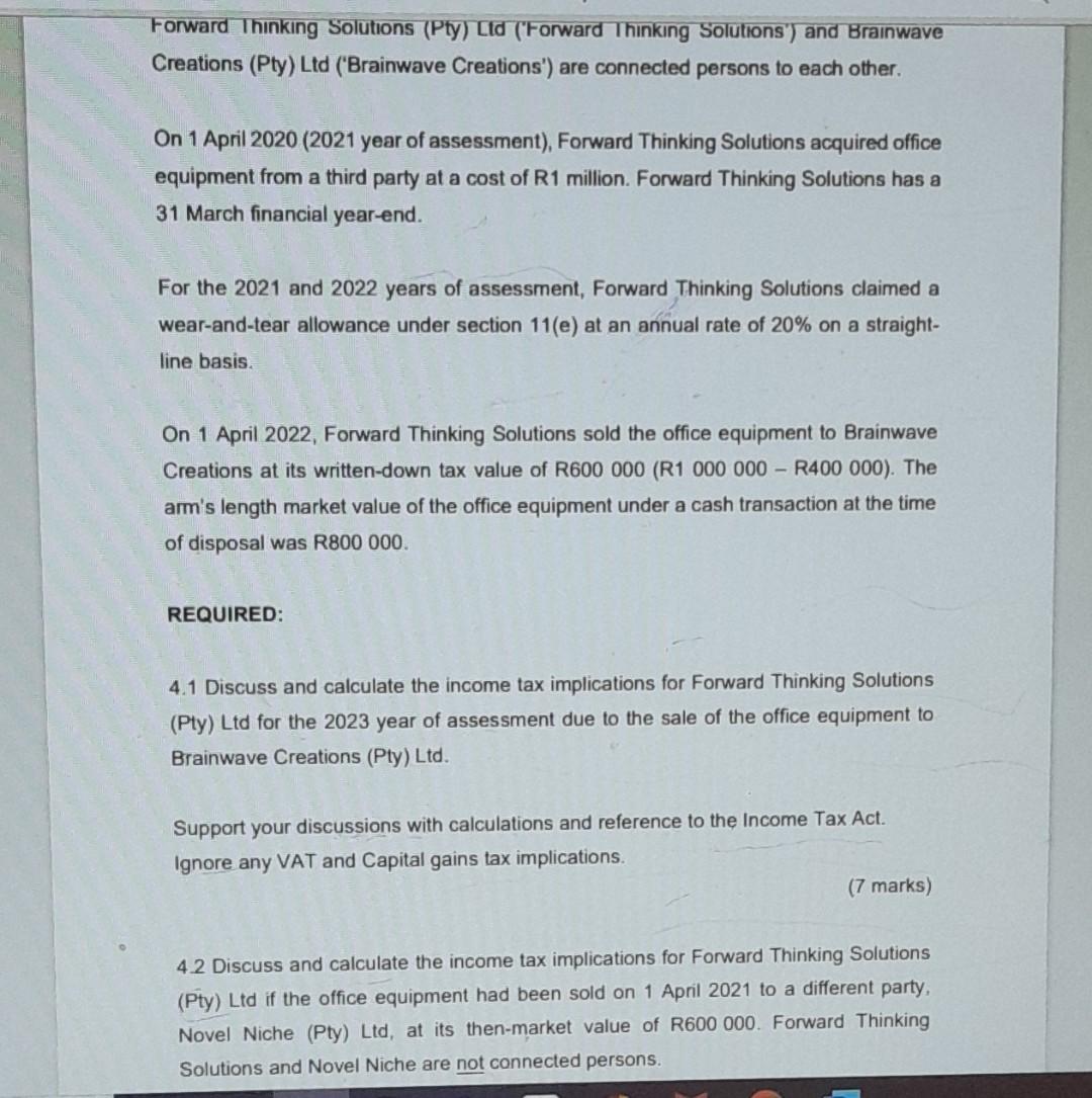  Forward Ihinking Solutions (Pty) LId ('Forward Thinkng Solutions') and Brainwave Creations