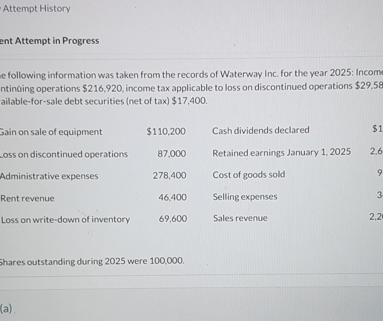  ares outstanding during. 1 Your answer is partially correct. Prepare a