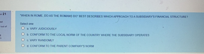  on 21 "WHEN IN ROME, DO AS THE ROMANS DO BEST