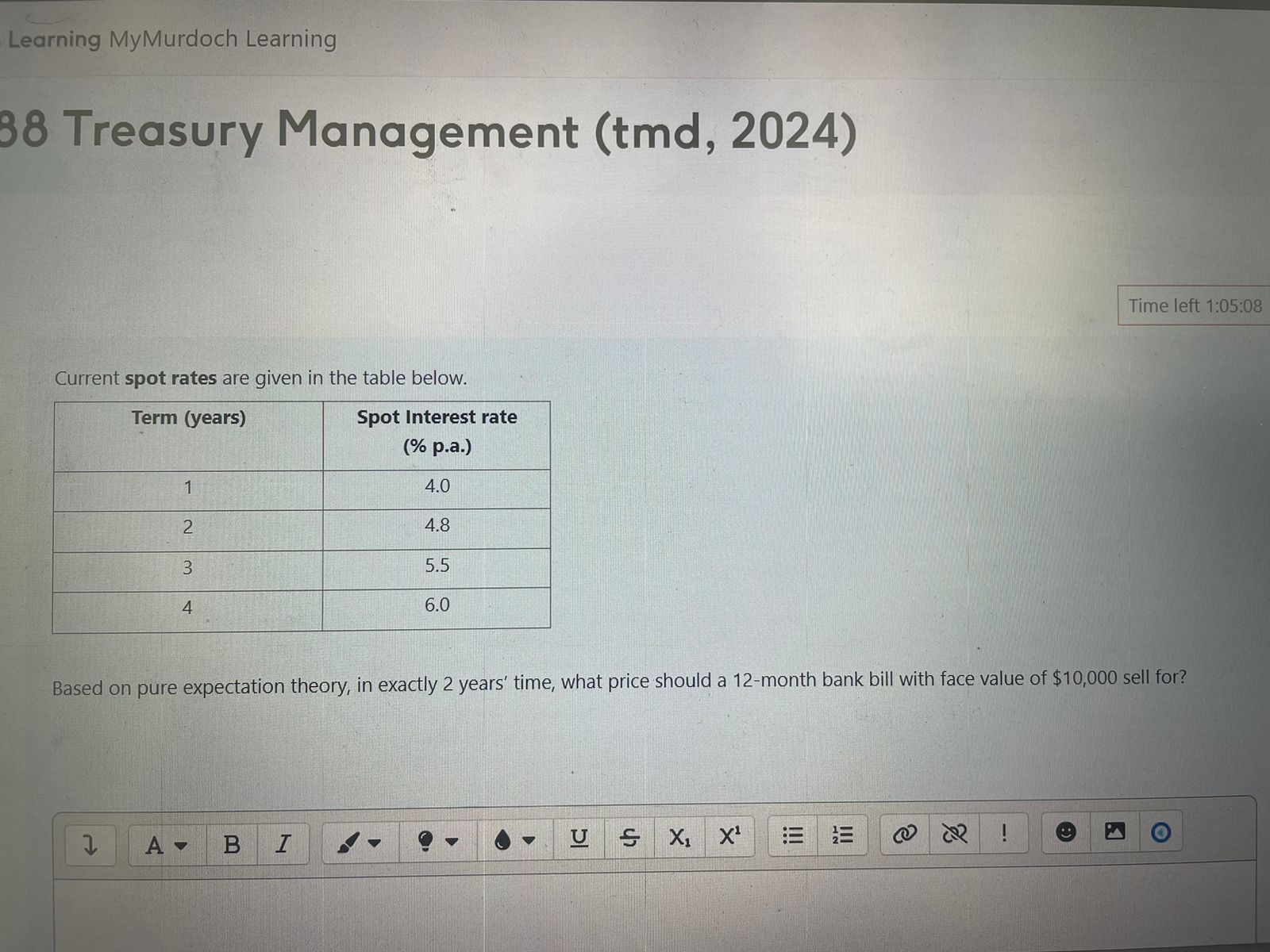  38 Treasury Management (tmd,2024) Current spot rates are given in the