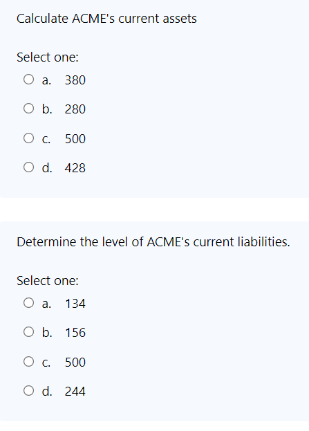 following data from ACME Engineering applies to the following five questions (Q