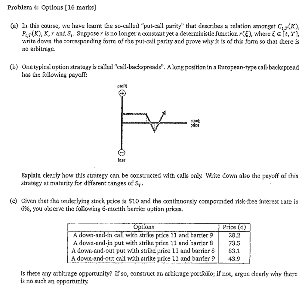  Problem 4: Options (16 marks] (a) In this course, we have